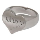 Signet ring made of stainless steel with a heart-shaped engraving surface and individual engraving