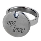 Signet ring made of stainless steel, front with crystal and engraving of your choice