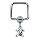 316L BCR surgical steel ball clamp ring SQUARE 1.2x8mm with skull pendant