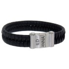 Real leather bracelet black with 316L stainless steel magnetic clasp and individual engraving