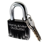 Black love lock made of aluminum 50mm with flame motif and your individual engraving