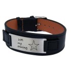 Black leather bracelet with a steel plate and individual engraving