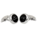 Round SOLID stainless steel cufflinks with black PVD-coated insert for engraving