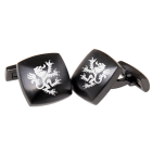 Cufflinks made of matted stainless steel, slightly curved with engraving, black or Steel
