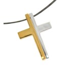 Pendant cross in two parts Silver, gold-plated &amp; shiny