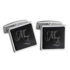 Cufflinks FAVORIT made of stainless steel with black PVD-coated insert and engraving