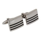Stainless steel cufflinks with a glossy finish and three blackened grooves