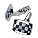 Cufflinks made of stainless steel, high-gloss finish, black &amp; mother of pearl checkerboard pattern