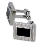 Cufflinks made of stainless steel, high-gloss finish, rectangular, 18x14mm, black insert in the middle