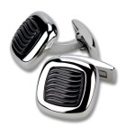 Cufflinks made of stainless steel, mirror-polished finish, 17x17mm, with black centre, surface grooves