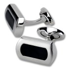 Cufflinks made of stainless steel, high-gloss finish, 20x12mm, black in the middle