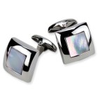 Square stainless steel cufflinks with a mother-of-pearl inlay