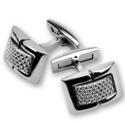 Cufflinks made of stainless steel, with a rough surface in the middle