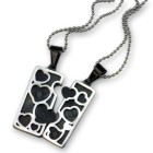Stainless steel partner pendant, two-piece, black surface with silvery hearts