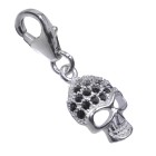 Skull pendant to attach to a charm bracelet, deadly chic, black crystals in the skull