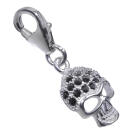 Skull pendant to attach to a charm bracelet, deadly chic, black crystals in the skull