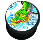 Plastic picture plug with green DRAGON motif