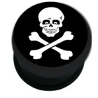 Plastic picture plug with SKULL and crossbones motif