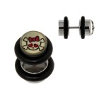 Pseudo plug, 316L pin, 1.2x4.5x6mm, skull kitten, white