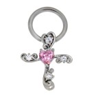 Decorative piercing made of surgical steel and sterling silver for the nipple, cross with a heart-shaped zircon
