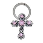 Nipple piercing made of surgical steel and sterling silver, filigree cross with 4 crystals