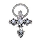 Decorative piercing made of surgical steel and sterling silver for the nipple, cross with 4 round zirconia