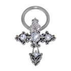 Decorative piercing made of surgical steel and sterling silver for the nipple, cross with 4 round zirconia