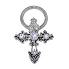 Decorative piercing made of surgical steel and sterling silver for the nipple, cross with 4 round zirconia
