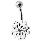 Piercing curved navel with gothic design, flower-like