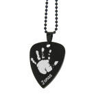 Pendant Plectrum made of stainless steel PVD coated black engraved with a hand or footprint and name