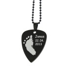 Pendant Plectrum made of stainless steel PVD coated black engraved with a hand or footprint and name