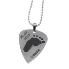 Stainless steel plectrum pendant engraved with a hand or footprint and name