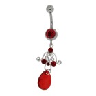 Piercing curved navel with briolette hangings - ornament with big red briolette
