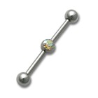 Industrial ear piercing out of surgical steel with Swarovski crystal, rainbow colored crystal