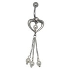Heart shaped navel piercing 1.6x10mm with crystals and white faux pearls