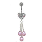 Belly button piercing with motif made of 925 sterling silver and three pendant briolette crystals