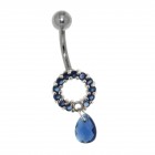 Navel piercing with round crystal made of 925 sterling silver and briolette crystal pendant