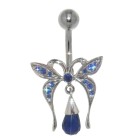 Belly button piercing with sterling silver briolette charm - butterfly