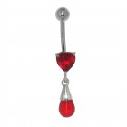 Belly button piercing with a heart shaped crystal and a briolette charm set in it