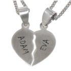 Heart-shaped couple pendant made of 925 silver with individual engraving, separable