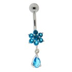 Belly button piercing with set zirconia in three colors
