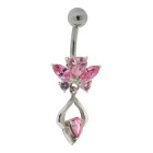 Belly button piercing with set zirconia, delicate butterfly with attachment, crystal colors selectable