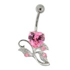 Navel piercing with set zircons, rose with thorns