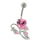Navel piercing with set zircons, rose with thorns
