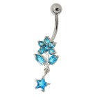 Belly button piercing with zirconia, flowers and stars