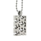 Rectangular stainless steel pendant with stamped butterflies