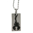 Two-piece stainless steel pendant with PVD black colored scorpion and ball chain