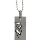 Stainless steel chain pendant rectangular with tribal motif 175 including ball chain