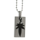 Two-part stainless steel pendant with PVD black dyed ganja leaf and ball chain