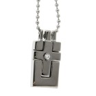 Two piece polished stainless steel cross pendant with clear crystal